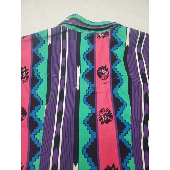Wrangler Brushpopper Shirt Sz Xlong Tails 16.5-36 Striped Native American Aztec - Picture 15 of 16
